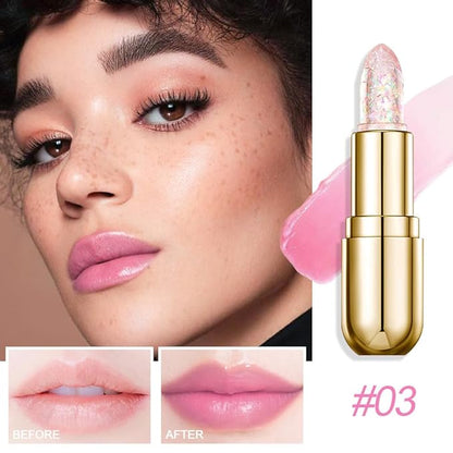 BINGBRUSH Clear Crystal Color Changing PH Lipstick,Rich in Vitamin E for All-Day Moisture,Gold Foil Long Lasting Moisturizer Waterproof Discoloration (03#)