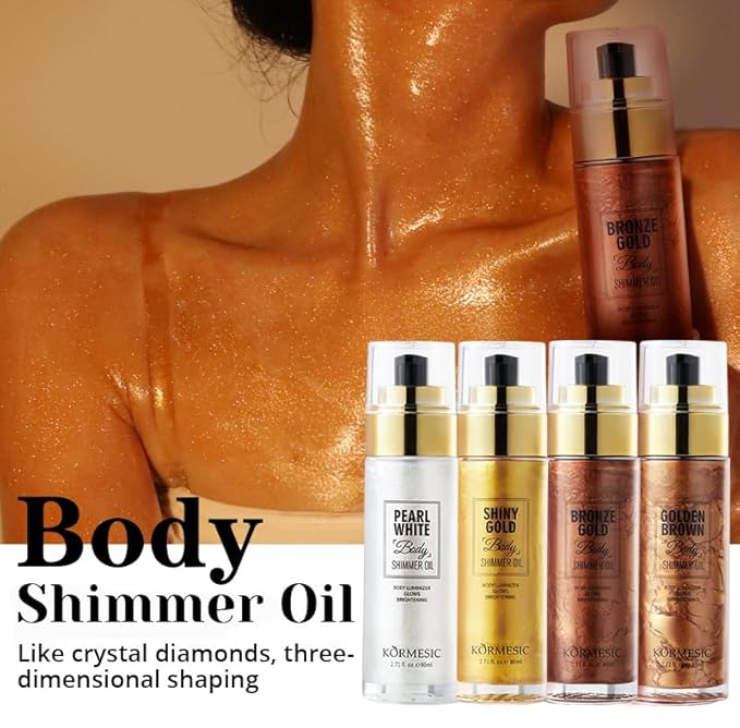 Shimmer Body Oil,Long Lasting Waterproof Face Brighten Glow (Golden Brown)