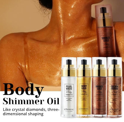 Shimmer Body Oil,Long Lasting Waterproof Face Brighten Glow (Golden Brown)