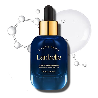 LANBELLE Ultra Lifting EGF FGF 10 ppm Ampoule Serum w/Centella Asiatica Hyaluronic Acids | Improves Skin Balance Elasticity Reduces Fine Lines Blemish Spots Hydrating Korean Skincare