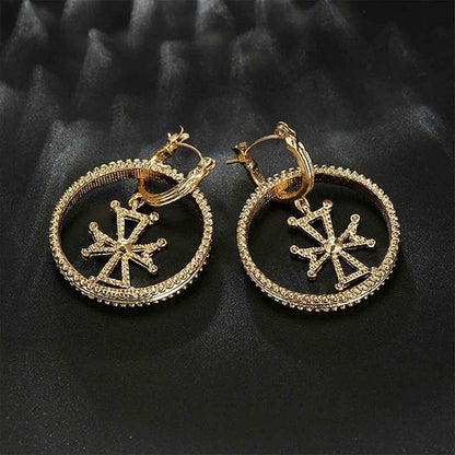 Punk Circle Cross Earrings Gold Circle Drop Dangle