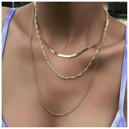 Punk Layered Chain Necklace Gold Flat Snake Chain