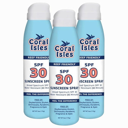 Sunscreen Spray SPF 30 - Broad Spectrum UVA/UVB Protection - Hawaii 104 Reef Act Compliant (Oxybenzone & Octinoxate Free) - Non-Greasy, Fragrance Free - Water Resistant - 6 Fl Oz 3 pack