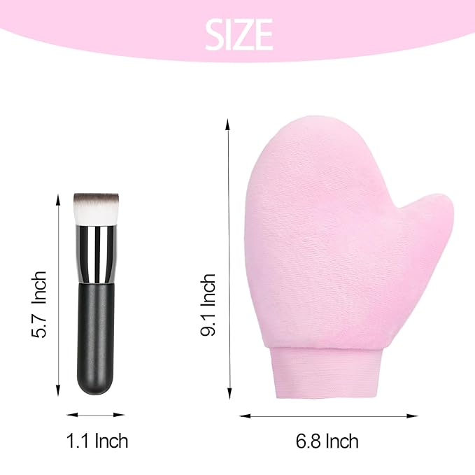 UNIMEIX 2 Pack Self Tanning Mitt Applicator Kit Set Self Tan Back Applicator with Self Tanning Glove for Self Tan Mitt Mini Self Tan Glove and Sunscreen Brush (Pink)