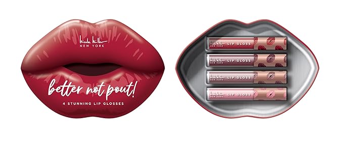 Nicole Miller Lip Gloss Collection, 4 Count (Pack of 1), Better Not Pout Red