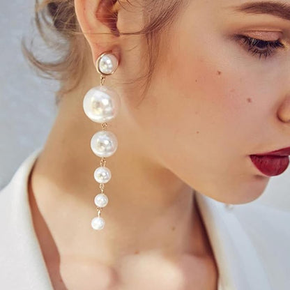 Boho Pearl Drop Dangle Earrings Big