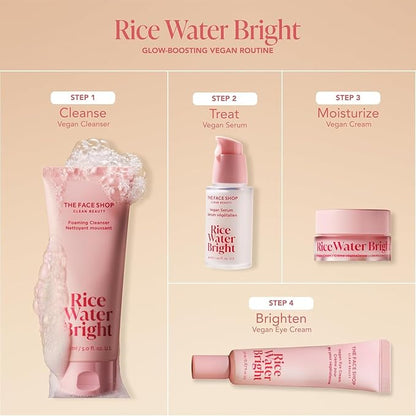 The Face Shop Rice Water Bright Vegan Serum - Targets Uneven Skin Tone & Dryness, Brightening, Nourishing, Hydrating - Rice Water, Hyaluronic Acid, Niacinamide - Korean Skin Care