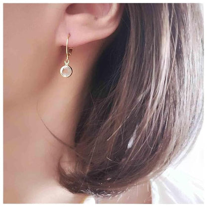 Round Bezel Dangle Earrings Gold Crystal Quartz Earrings