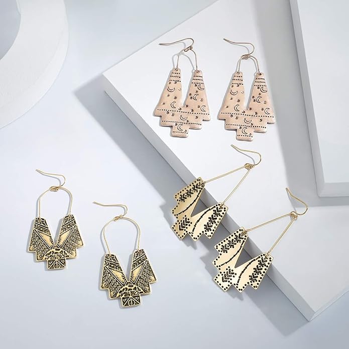 Zealmer Gold Geometric Earrings Statement Vintage