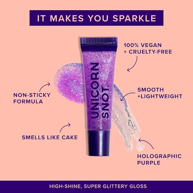 UNICORN SNOT Glitter Lip Gloss - Long-Lasting Sparkly Lip Shine - Vegan & Cruelty Free Non-Sticky Formula - Lip Gloss for Festivals and Rave Makeup - High-Shine Glitter Lip Gloss, Purple (Orchid)