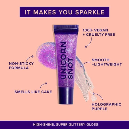 UNICORN SNOT Glitter Lip Gloss - Long-Lasting Sparkly Lip Shine - Vegan & Cruelty Free Non-Sticky Formula - Lip Gloss for Festivals and Rave Makeup - High-Shine Glitter Lip Gloss, Purple (Orchid)