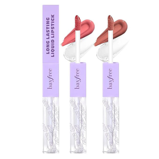 Long Lasting Liquid Lipstick with Clear Lip Gloss Set, High Pigment and Shine Lip Stain, Waterproof, Kiss-Proof, Up to 24H Wear, 0.1 Fl oz (Radiantly Rose)