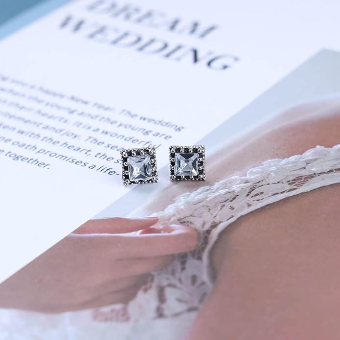 Boho Tiny Crystal Square Earrings Silver