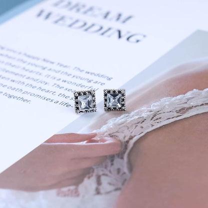 Boho Tiny Crystal Square Earrings Silver