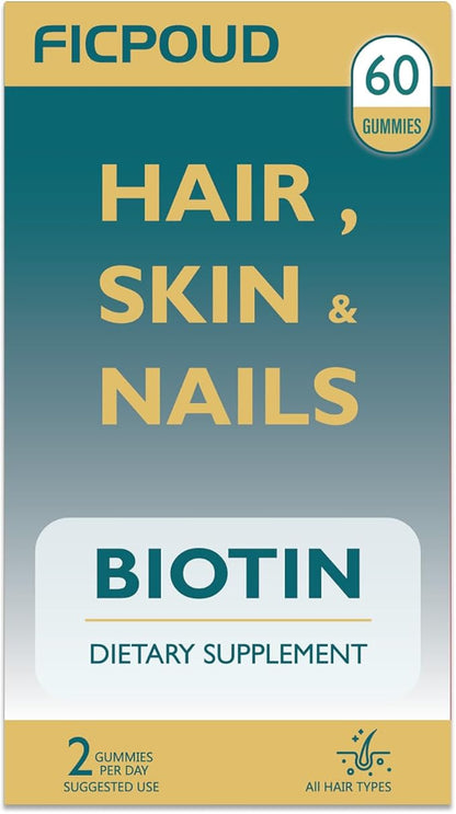 Biotin Gummies, Supports Healthy Hair, Skin & Nails, Vegan Vitamins for Women & Men, Supports Hair Growth and Stronger Nails,Healthy Skin, 30 Day Supply