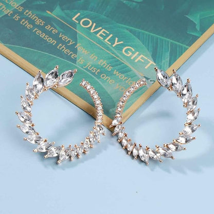 Vintage Rhinestone Hoop Earrings Gold Round