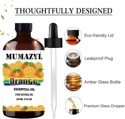 Sweet Orange Essential Oil, Sweet Orange Oil 4 Fl Oz 120ML for Diffuser Humidifier Yoga Cleaning DIY Candle Soap Making Essential Oils