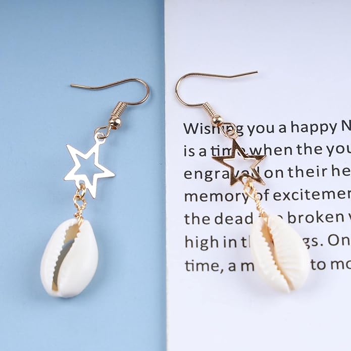 Vintage Cowrie Drop Earrings Puka Shell Dangle Earrings