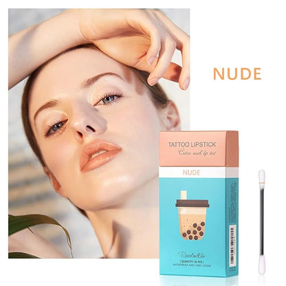 20Pcs Tattoo Lipstick Cotton Swab, Waterproof Non-Stick Tattoo Lipstick Cotton Swab Lip Tint, Long Lasting Lip Gloss Cotton Swab Matte (Nude)
