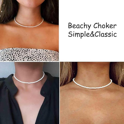 Boho Seed Bead Choker Necklace Tiny Rice Bead
