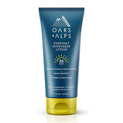 Oars + Alps Everyday SPF 50 Sunscreen Body Lotion, Naturally Derived Skin Care Infused with Aloe Leaf Juice and Vitamin E, 6 Fl Oz