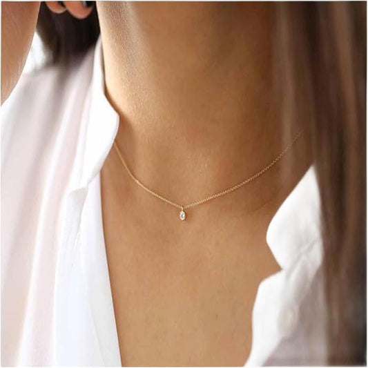 Boho Tiny Crystal Choker Gold Clear Quartz Pendant