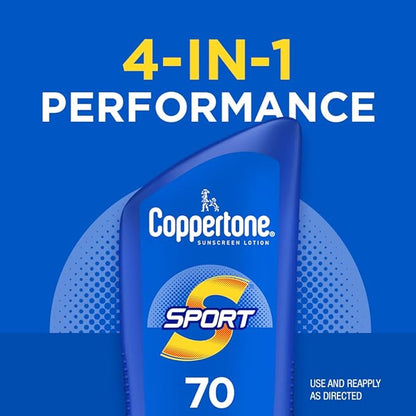 Coppertone SPORT Sunscreen SPF 70 Lotion, Water Resistant Sunscreen, Body Sunscreen Lotion, 7 Fl Oz (Pack of 12)