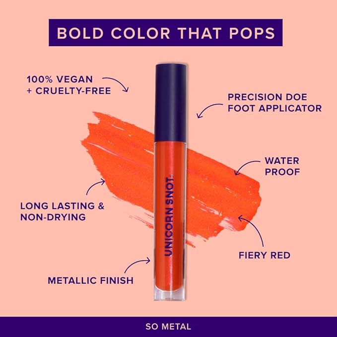 Unicorn Snot Liquid Metal Lip Paint - Metallic Lip Gloss - Non-drying, Long-lasting Liquid Lipstick, Intense Pigment Lip Color with Metallic Shimmer - Vegan, Cruelty-Free Lip Makeup, Bright Red (Lava)