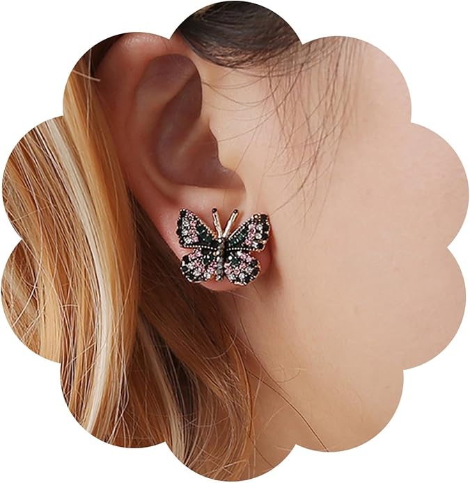 Tiny Butterfly Earrings Studs Vintage Crystal
