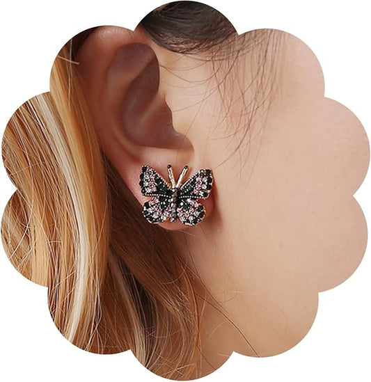 Tiny Butterfly Earrings Studs Vintage Crystal