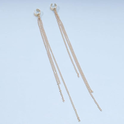 Boho Chain Tassel Earrings Gold Long
