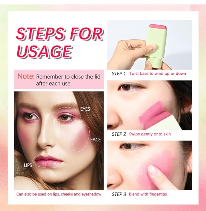 Multi-Use Makeup Blush Stick, Beauty Tinted Solid Blush
