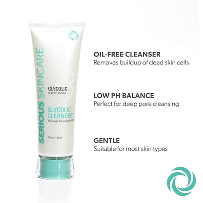 Serious Skincare Glycolic Skin Renewal Set - Retexturizing Serum - Facial Moisture Cream - Face Wash Cleanser - Balancing Blue Tansy Extract - Improve Appearance of Lines, Wrinkles and Enlarged Pores