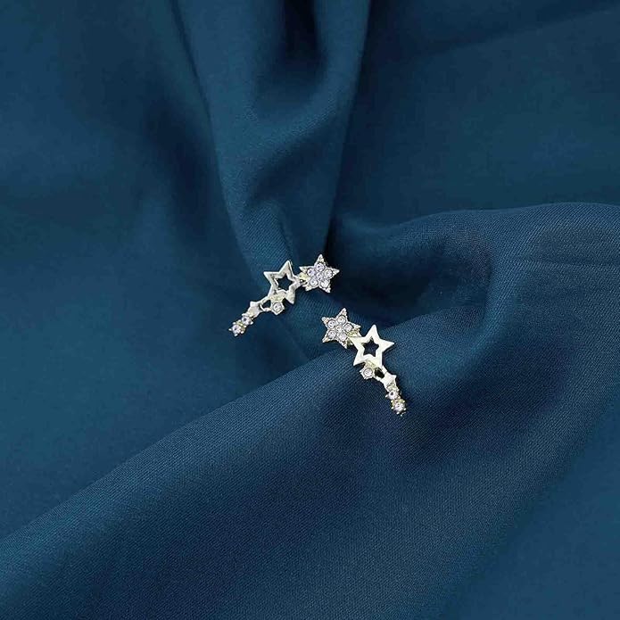 Boho Cz Star Ear Crawler Earrings
