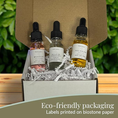 Philorganic Sustainable Facial Care Kit- Organic Trio Set- Cleanser, Hyaluronic Serum, & Oil - Self-Care Spa Moment & Gift - Small Batch USA Made