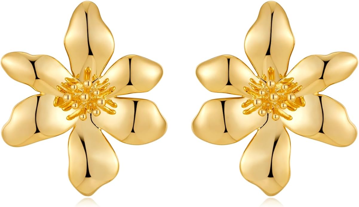CLASSYZINT Gold/White/Red/Black Flower Stud Earrings