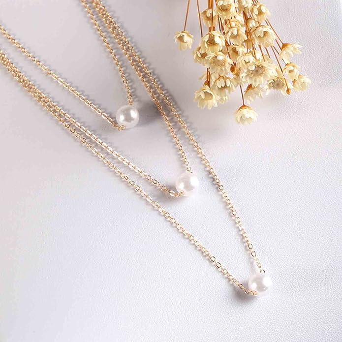 Boho Layered Pearl Necklace Choker Gold