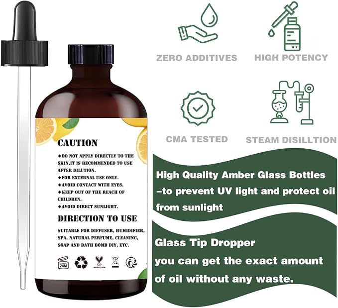 Lemon Essential Oil (4 oz/120 ml) - Lemon Oils Used in diffusers, humidifiers, Home Baths, Cleaning Products, Yoga, DIY Soaps and DIY Scented Candles