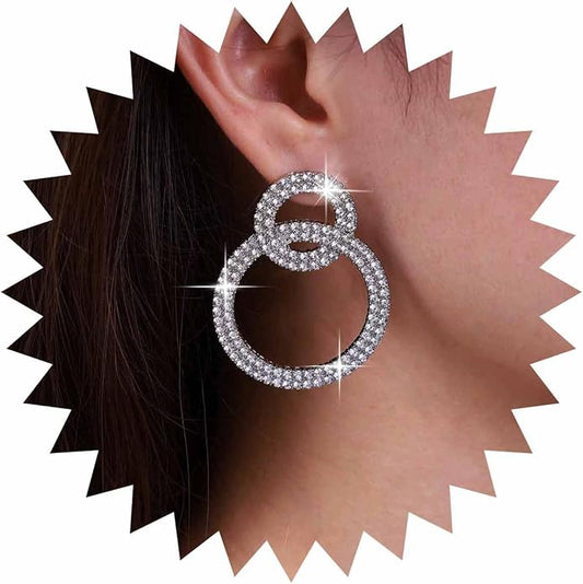 Vintage Crystal Circle Drop Earrings Double