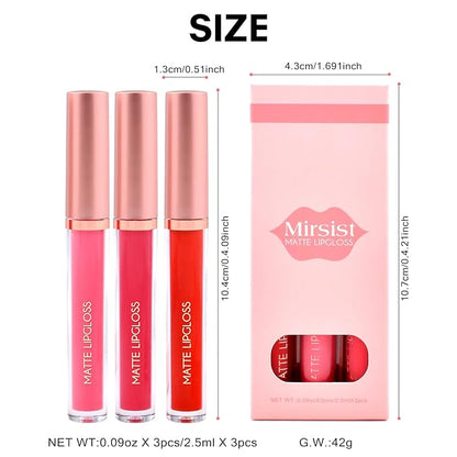 Matte Lip Gloss for Women,3 PCS Matte Liquid Gloss