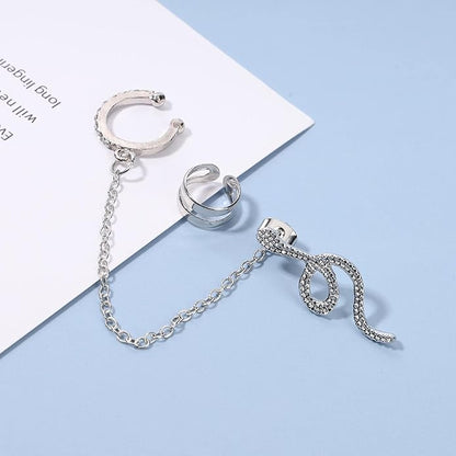 Punk Snake Cuff Chain Earrings Gold