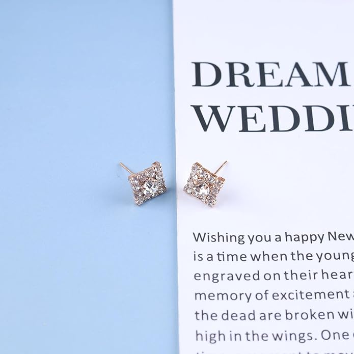 Vintage Crystal Square Earrings Rhinestone Square Stud Earrings