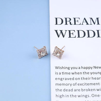 Vintage Crystal Square Earrings Rhinestone Square