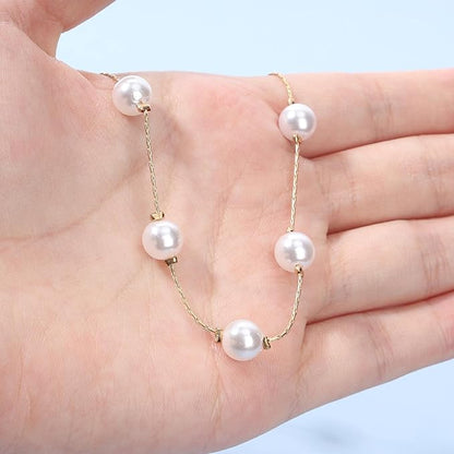 Boho Pearl Choker Necklace Floating Pearl Station Necklace