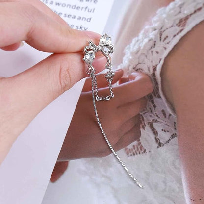 Vintage Crystal Bow Ear Cuff Earrings Rhinestone Bow
