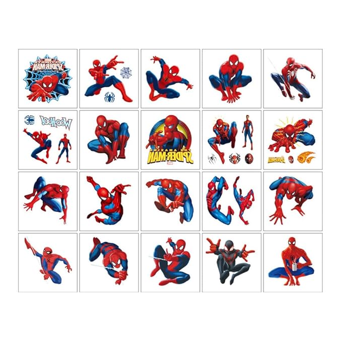 20 Sheets Spider Man Temporary Tattoos for Kids, Christmas Rewards