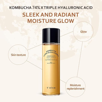 T'else Kombucha Hydro Glow Essence 5.07 fl.oz., Enriched with kombucha and triple hyaluronic acid, Radiant moisturizing essence for smooth and healthy dewy glowing skin, All Skin Type, Korean Skincare