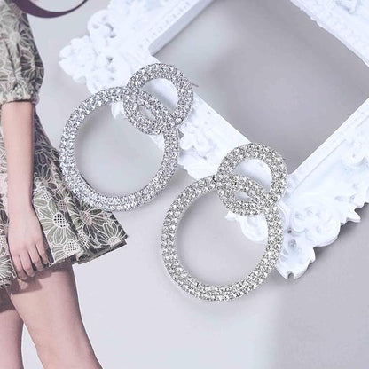 Vintage Crystal Circle Drop Earrings Double