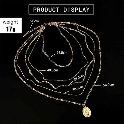 Boho Layered Oval Coin Necklace Choker