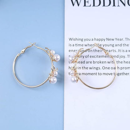 Vintage Hollow Circle Drop Earrings Pearl